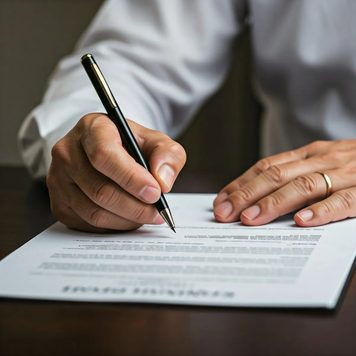 Hand unterschreibt Zusage